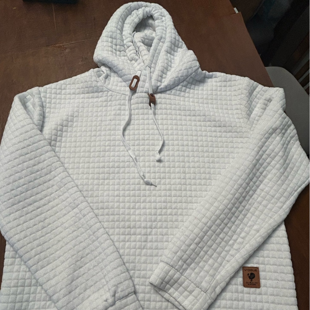 Vogue Men’s White pullover hoodie waffle style size Large Textured Hoodie - Picture 10 of 11